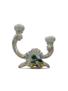 Vintage Alcobaca Portugal Country Cottage Twin-Arm Candle Holder 7.5"